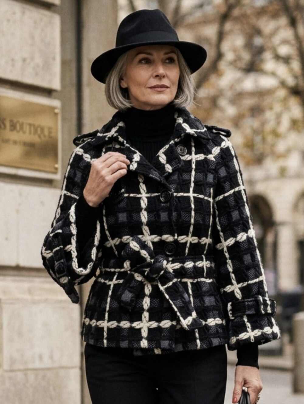 Michelle Windheuser Wool Fleece Plaid Coat Jacket Belted Made in Italy 10